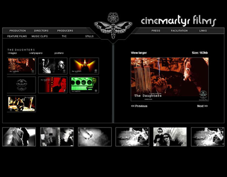 Website for an independent film production company in Australia