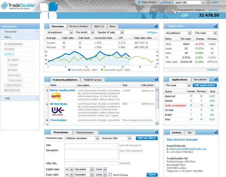 TradeDoubler re-design of publisher interface for SAAP